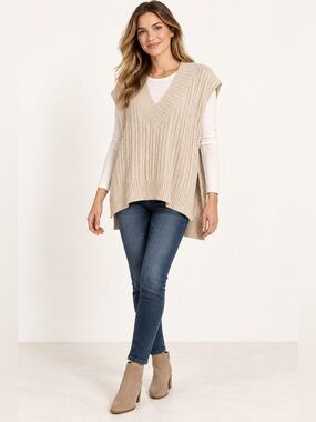 French Connection Mozart Cable Knit Oversized Sweater Vest Cream L